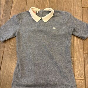 4 for &50 Lacoste Heather Blue Short-Sleeve Polo Top with White Scalloped Collar